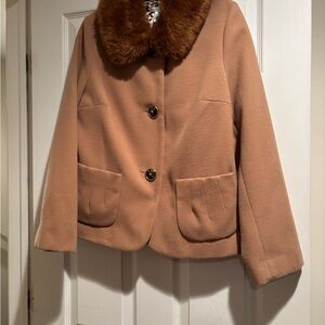 Camel Tan Jacket with Faux Fur Collar